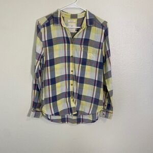 American Eagle Outfitters Womens Yellow Plaid Button Up Long Sleeve Size Small‎